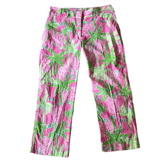 Vintage Lilly Pulitzer Taboo Elephant Pink & Green Cropped Pants - 6 - Picture 1 of 8